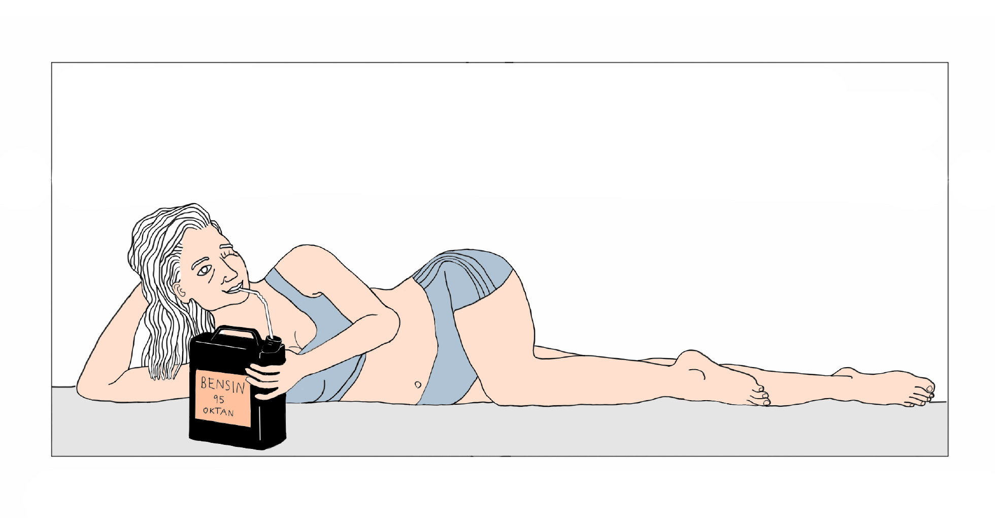 Kvinna dricker bensin, illustration till artikeln