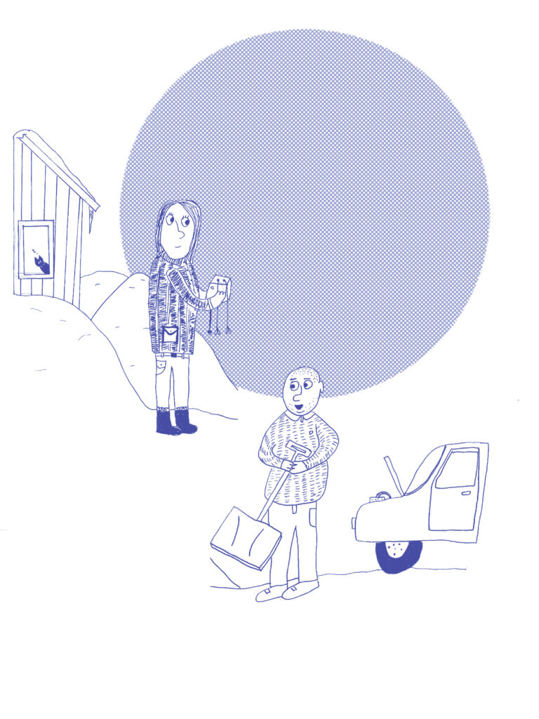 Illustration av två grannar som hjälper varandra